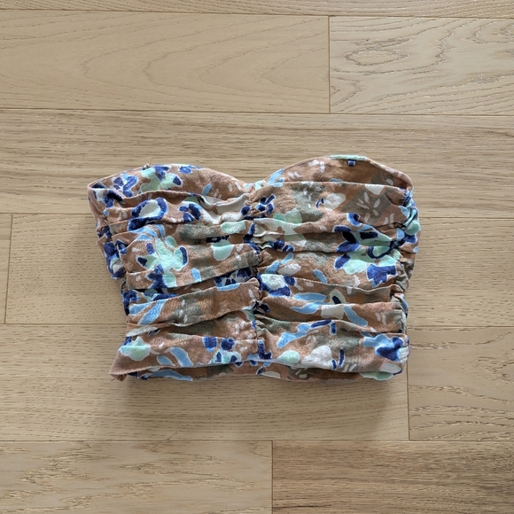 Aritzia WILFRED Fatale Camisole Ruched Floral Tube Top 100% Linen No Straps - Picture 5 of 10